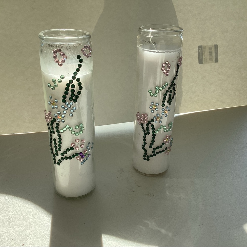 Hand Crafted White and Green Candle Holders with Elegant Accents